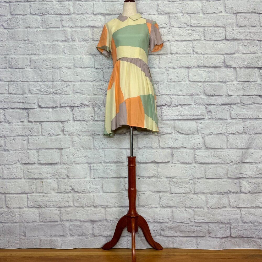 Anthropologie Dusen Dusen Silk Pastel Colorblock Mini Dress